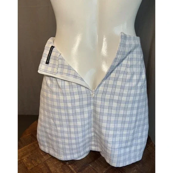BRANDY MELVILLE Juniors Cute Soft BLUEWHITE PLAID CARA High Rise Mini Skirt - Picture 3 of 15